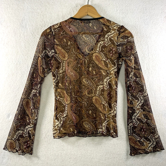 VTG Wet Seal Womens Y2K‎ Sheer Mesh Top Sz S Fairy Grunge Paisley Goblin Indie - Picture 3 of 11